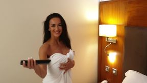 Zuzu Sweet invites neighbour in the hotel room sucking Big Cock