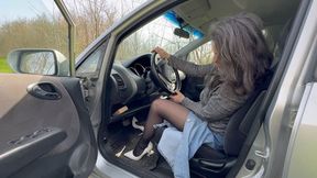 Charmy pedal pumping in white leather high heels