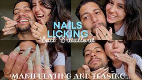 Long nails manipulating slave to lick them and swallow my spit!! I like to play with slave's mouth like this....