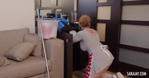 Hotel maid Sara Jay cleans the room and a mans pipes