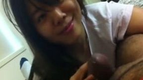 Adorable 18 yo Taiwanese teen plays with my BBC and sucks it