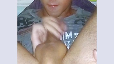 Self-sucking with facial cum and cucumber masturbation. Sexy Autofelation
