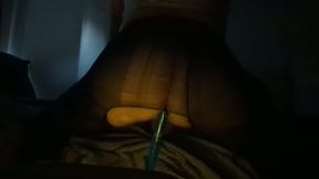 Big ass in torn tights riding dildo until cumshot