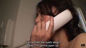 Horny MILF strips for delivery guy