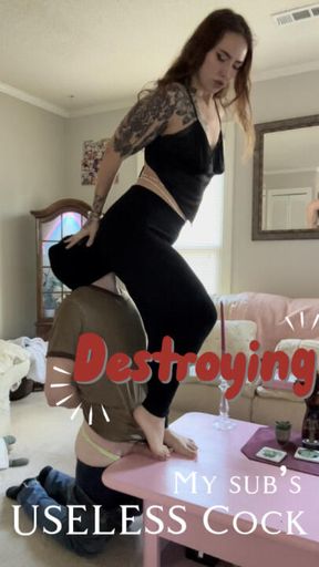 Destroying My sub’s Useless Cock