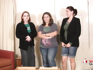 three Breasty Beauties Play Undress Alt-Paper-Scissors