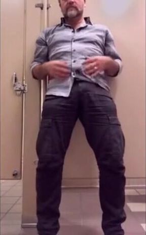 Bear Jerking Off at Work in Restoom