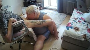 Wife Watches as Stepmom Gives Deep Blowjob and Swallows Cum