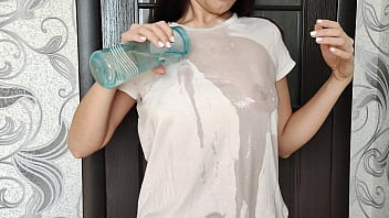 Stepson noticed stepmother&#039_s wet T-shirt and sucked her nipples