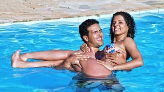 Curly haired Giuliana Leme with big tits takes a big cock outdoors