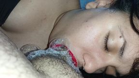 SO MUCH SPIT FROM HER EXTREME BLOWJOB, THAT SHE HAS FUN WITH IT ALL