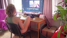 So Hard to Edit Our Videos Because We Get Excited All the Time - Strapon Mistress Railed His Anal Behind the Scenes, Sync Orgasm