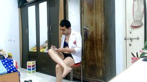 Hot sissy crossdresser femboy Sweet Lollipop teaching Yoga in a nurse uniform.