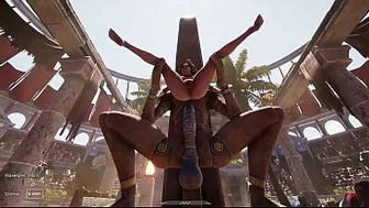 The ancient statue woke up and began to pound Lara in all her holes, filling her with sperm. 3D Hentai Game