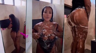 Soapy Latina twerks in shower teasing her big ass and huge tits