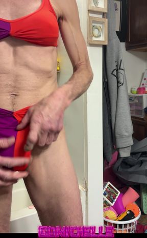 Crossdresser Cdmichelle Wearing Pink Bikini Got From Thrif Store