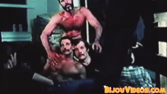 Muscular retro stud Rory fucks and sucks in hardcore group session
