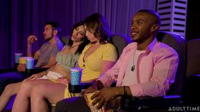 Tranny Siri Dahl & Tranny Ariel Demure cocked down in the cinema