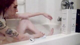 Red Head Cougar Takes A Bubble Bath Tub and Shaves