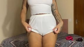 Brunette wife cheats with neighbor, big booty on display