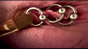 Extreme Close Up Rubbing My Pierced Clit by MakeUp Brush and Huge Orgasm make me completely Wet my Pussy