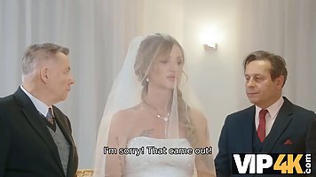 Pretty brunette bride Olivia Sparkle gets fucked in her wedding dress