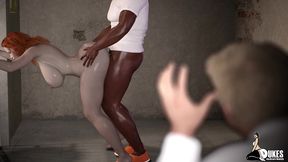 redhead wife of warden gets fucked by a black inmate while her husband watches