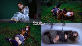 Doom of a spoiled brat - Rey & Fatima - 1080p - girl on girl woman tied in the forest and gagged with extreme gags, mummified with dirt, and thrown into the bathtub
