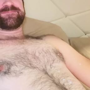 Horny and squirting a load on my hairy chest