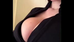 My friend'_s mom shows off her big milky tits and shaved pussy