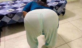 Step brother saw step sister cleaning up