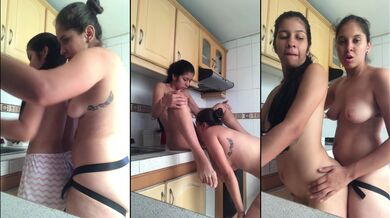 Fucking my naughty stepsister in my parents' kitchen with a strap on.