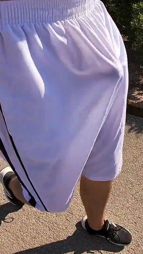 Flashing My Boner in See Thru Basketball Shorts for the Cyclists and Runners