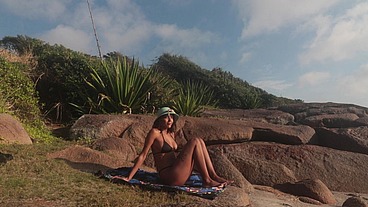 Busty Latina BRUNETTE got caught having fun at beach - Nati Roza