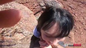 Frisky brunette, Malory Malibu is sucking cocks in various places and spreading up to get fucked