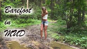 SweetLana walking barefoot in mud, barefoot muddy walk, muddy feet, dirty feet, girl in mud