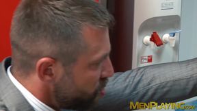 Wild man in suit Logan Moore rimmed and doggystyle pounded