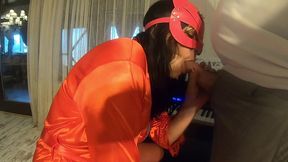 piano lesson seduction – red lingerie, deep pleasure & messy mouth finish