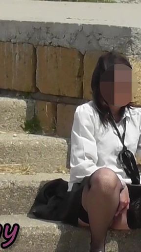 Stepsister Caught! Masturbating on Public Seaside Promenade - Strangers Watching!