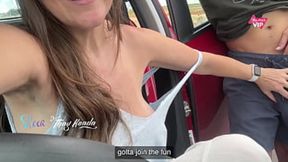 Public street sex with a busty MILF getting seed inside her