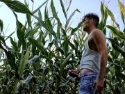 Summer jerk off in corn field - twitching cumming cock