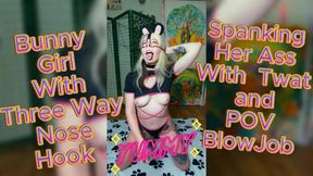 Bunny Girl With Three Way Nose Hook Spanking Her Pussy