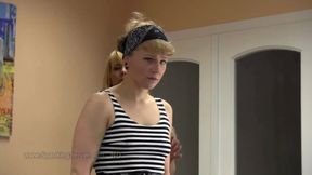Sara,sexy blonde in the gym gets bare back whip