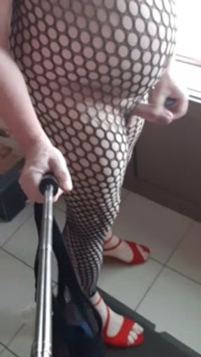Senior Crossdresser in speed action again: Going out? :-)