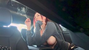 Italian Big Tits MILF Artemisia Love Flashing Her Big Boobs and Smoking in the Car