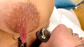Bondage my hands and spanking my Boobs next play very hard with my Nipples Clamps