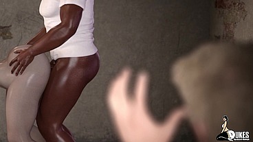 Redhead wife of Warden gets fucked by a black inmate while her husband watches