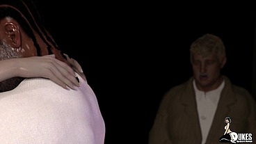 Redhead wife of Warden gets fucked by a black inmate while her husband watches