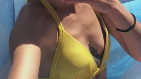 Yellow Bikini Smoking Tease by the Pool