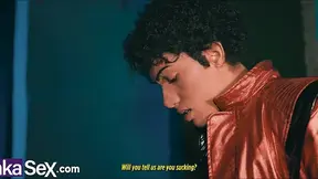 Latina MILF gives a deepthroat blowjob in parody scene with Michael Jackson